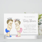 Elegant roze en blauw tweeling Baby shower Kaart (Staand voorkant)