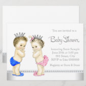 Elegant roze en blauw tweeling Baby shower Kaart (Voorkant / Achterkant)