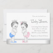 Elegant roze en blauw tweeling Baby shower Kaart (Voorkant)