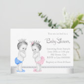 Elegant roze en blauw tweeling Baby shower Kaart (Staand voorkant)