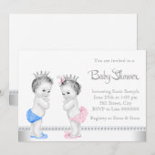 Elegant roze en blauw tweeling Baby shower Kaart (Voorkant / Achterkant)