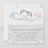 Elegant roze en blauw tweeling Baby shower Kaart (Voorkant)