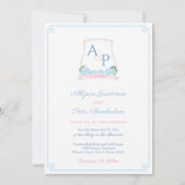 Elegant roze en blauw Waterverf crest bruiloft Kaart (Voorkant)