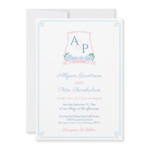 Elegant roze en blauw Waterverf crest bruiloft