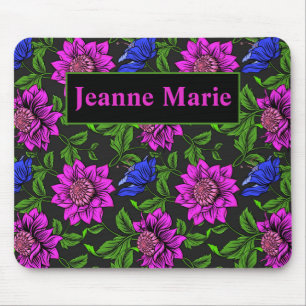 Elegant roze en blauw, zwarte achtergrond muismat