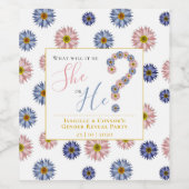 Elegant Roze en Blauwe Bloemen Geslacht Onthullen  Wijn Etiket (Enkel label)