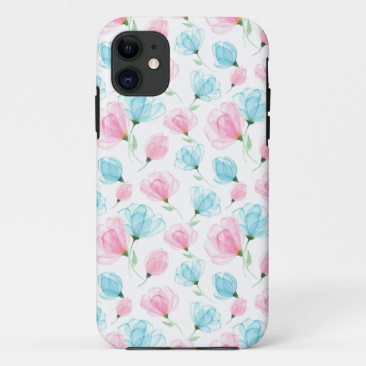 Elegant roze en blauwe bloempatroon Case-Mate iPhone case (Achterkant)