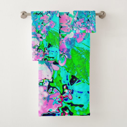Elegant roze en blauwe grens Hydrangea Bad Handdoek (Insitu)
