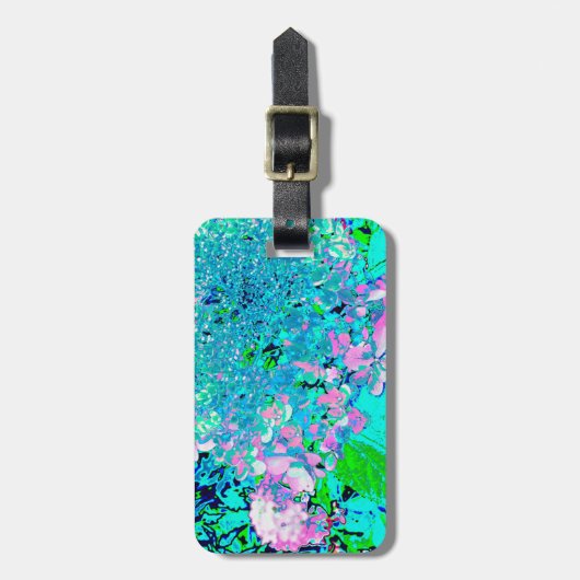 Elegant roze en blauwe grens Hydrangea Bagagelabel (Voorkant verticaal)