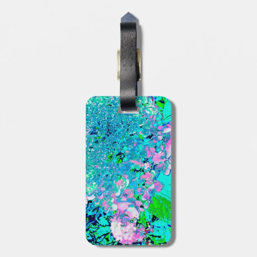 Elegant roze en blauwe grens Hydrangea Bagagelabel (Achterkant verticaal)