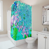 Elegant roze en blauwe grens Hydrangea Douchegordijn (In situ)