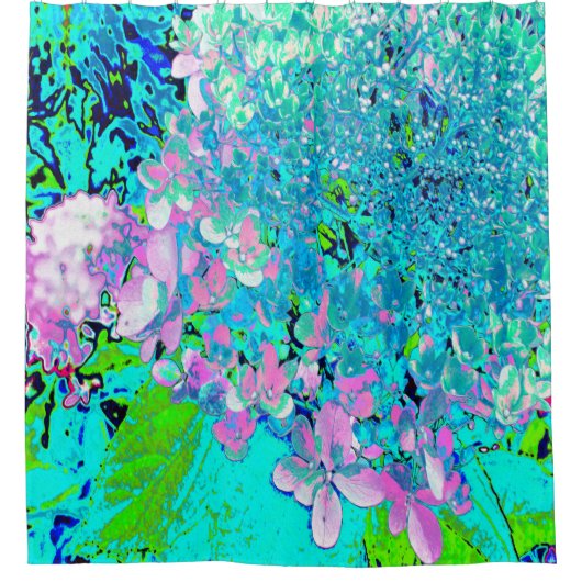 Elegant roze en blauwe grens Hydrangea Douchegordijn (Voorkant)