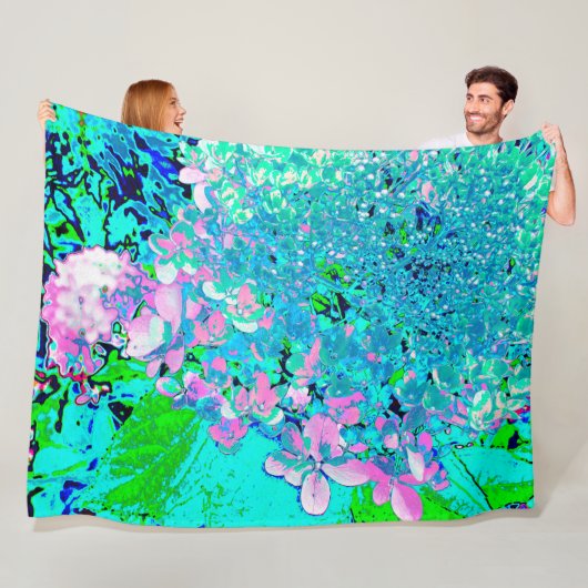 Elegant roze en blauwe grens Hydrangea Fleece Deken (In situ)