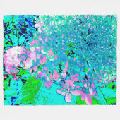 Elegant roze en blauwe grens Hydrangea Fleece Deken (Voorkant (Horizontaal))