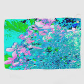 Elegant roze en blauwe grens Hydrangea Golfhanddoek (Horizontaal)