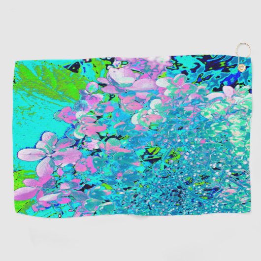 Elegant roze en blauwe grens Hydrangea Golfhanddoek (Horizontaal)