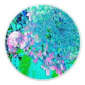Elegant roze en blauwe grens Hydrangea Keramische Knop (Voorkant)