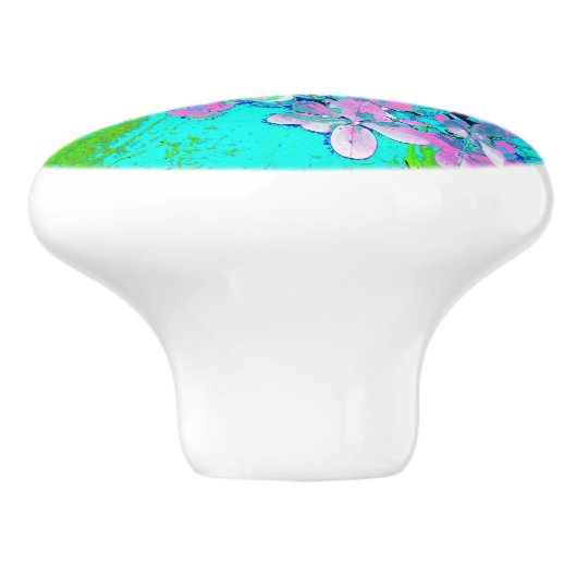 Elegant roze en blauwe grens Hydrangea Keramische Knop (Zijkant)