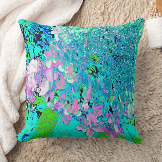 Elegant roze en blauwe grens Hydrangea Kussen (Deken)