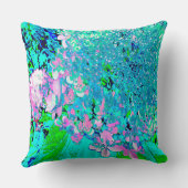 Elegant roze en blauwe grens Hydrangea Kussen (Achterkant)