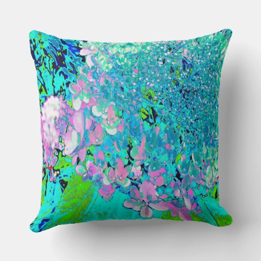 Elegant roze en blauwe grens Hydrangea Kussen (Achterkant)