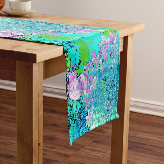 Elegant roze en blauwe grens Hydrangea Lange Tafelloper (Voorbeeld)