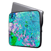 Elegant roze en blauwe grens Hydrangea Laptop Sleeve (Voorkant Links)