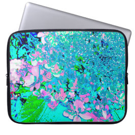 Elegant roze en blauwe grens Hydrangea Laptop Sleeve