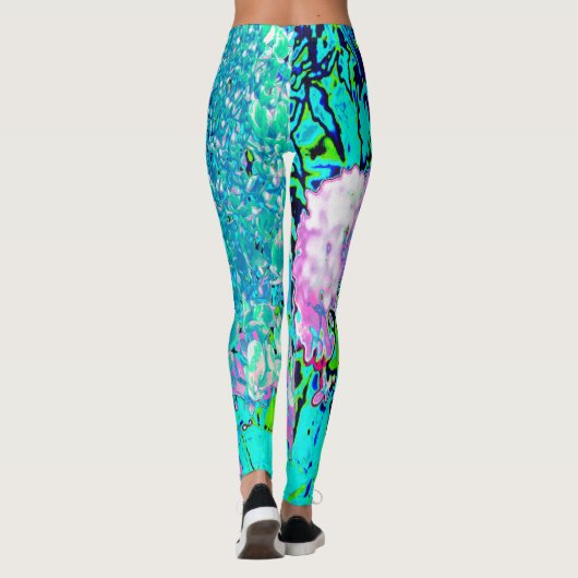 Elegant roze en blauwe grens Hydrangea Leggings (Achterkant)