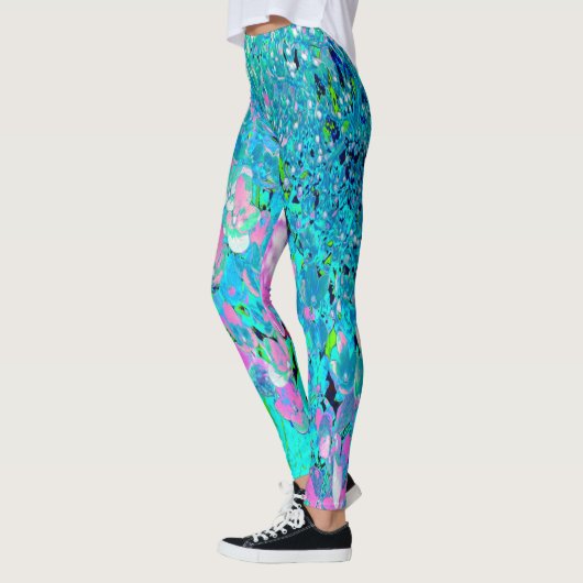 Elegant roze en blauwe grens Hydrangea Leggings (Links)