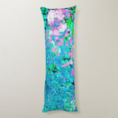 Elegant roze en blauwe grens Hydrangea Lichaamskussen (Achterkant (Verticaal))