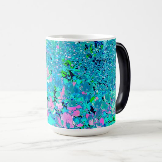 Elegant roze en blauwe grens Hydrangea Magische Mok (Voorkant rechts)