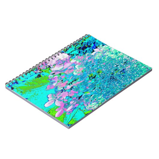 Elegant roze en blauwe grens Hydrangea Notitieboek (Linkerzijde)