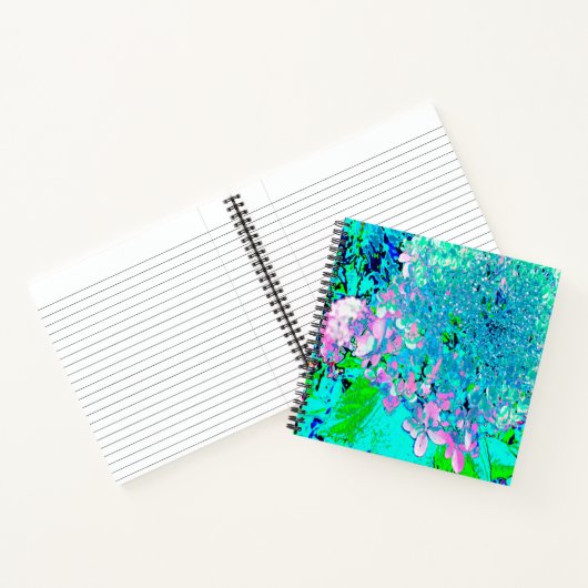 Elegant roze en blauwe grens Hydrangea Notitieboek (Binnen)