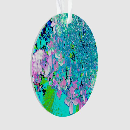 Elegant roze en blauwe grens Hydrangea Ornament (voorkant)