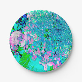 Elegant roze en blauwe grens Hydrangea Papieren Bordje