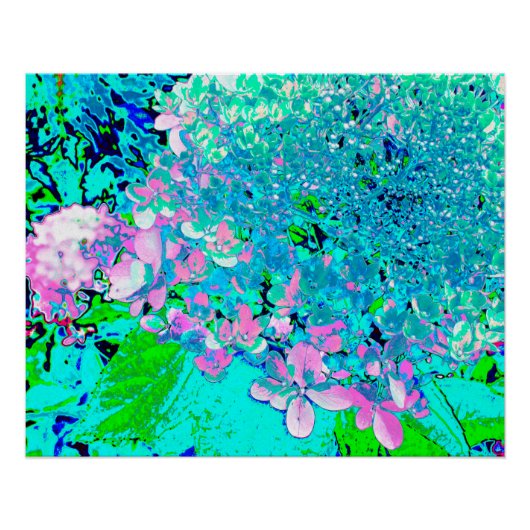 Elegant roze en blauwe grens Hydrangea Perfect Poster (Voorkant)