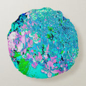 Elegant roze en blauwe grens Hydrangea Rond Kussen (Achterkant)