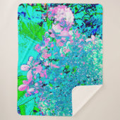 Elegant roze en blauwe grens Hydrangea Sherpa Deken (Voorkant)