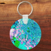 Elegant roze en blauwe grens Hydrangea Sleutelhanger (Voorkant)