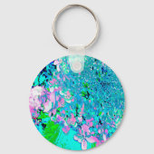 Elegant roze en blauwe grens Hydrangea Sleutelhanger (Achterkant)