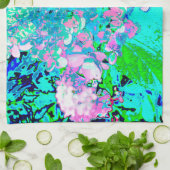 Elegant roze en blauwe grens Hydrangea Theedoek (Gevouwen)