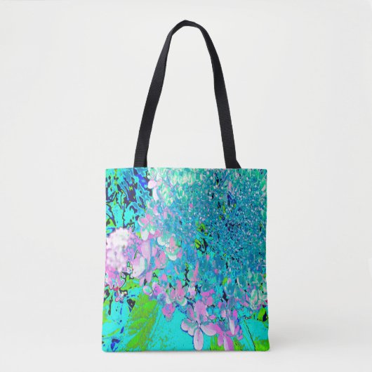 Elegant roze en blauwe grens Hydrangea Tote Bag (Voorkant)