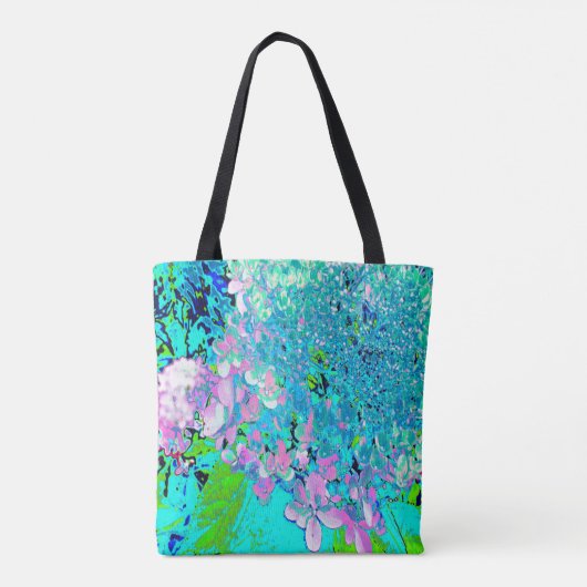 Elegant roze en blauwe grens Hydrangea Tote Bag (Achterkant)