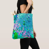 Elegant roze en blauwe grens Hydrangea Tote Bag (Dichtbij)