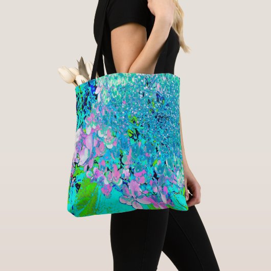 Elegant roze en blauwe grens Hydrangea Tote Bag (Dichtbij)