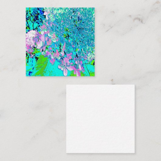 Elegant roze en blauwe grens Hydrangea Vierkante Visitekaartje (Voorkant / Achterkant)