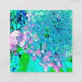 Elegant roze en blauwe grens Hydrangea Vierkante Visitekaartje (Voorkant)