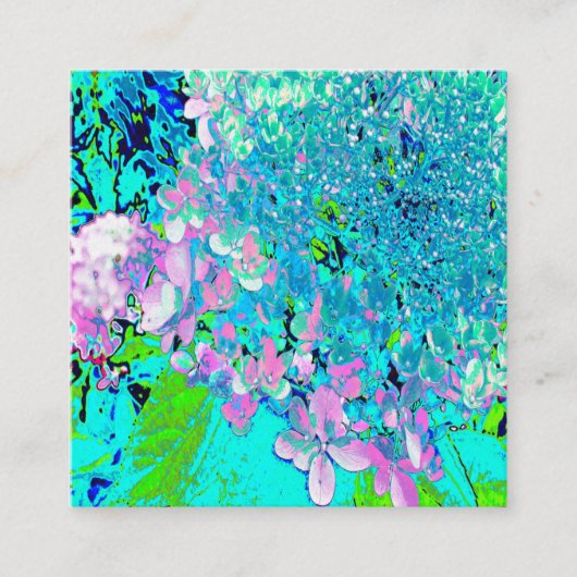 Elegant roze en blauwe grens Hydrangea Vierkante Visitekaartje (Voorkant)