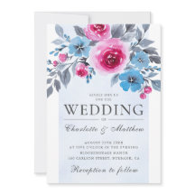 Elegant roze en blauwe Waterverf Floral Wedding